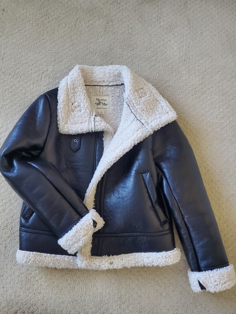 Maralyn & Me Black Jacket with Cream Sherpa Trim